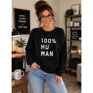 Everlane 100% Human Graphic Sweatshirt Black Crew Neck Raglan Large